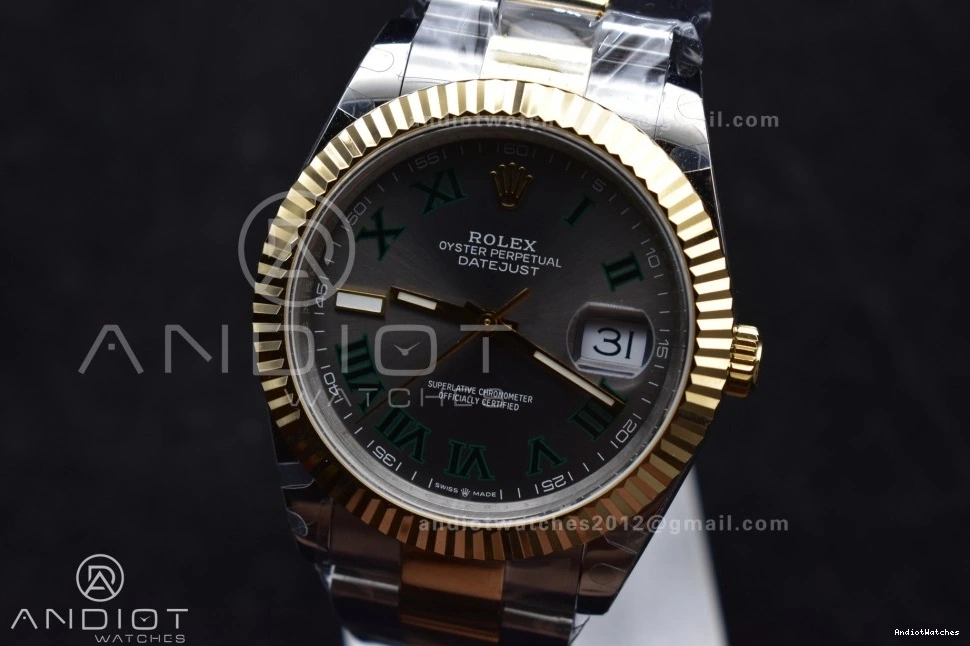 YG 126333 Oyster SS Dial Efficient Edition Steel SS 614 Roman DateJust A 1:1 41 904L YG Green GMF Bracelet on Gray Best 0408